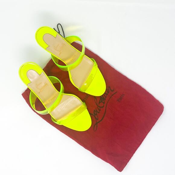 Christian Louboutin Ovida PVC Clear Strap Block Heels Neon Yellow Fluo EU 38 - Picture 5 of 13